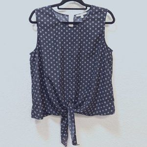 41 HAWTHORN Billy Button Back Tie Front Top, Navy
